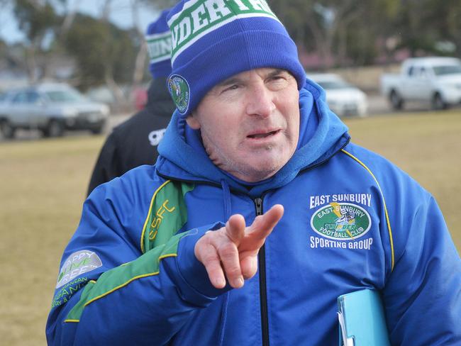 East Sunbury coach Glen Hopkins.EDFL footy: East Sunbury v Hadfield.Picture:Rob Leeson.