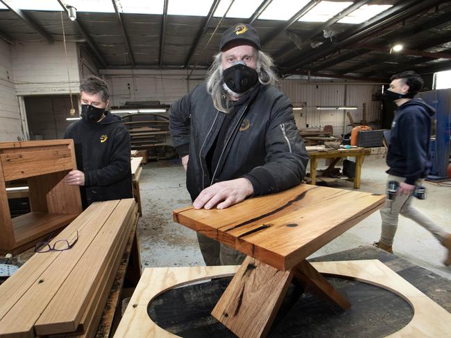 04/08/2020: Melbourne furniture maker Peter McManus in his Preston workshop. He will shut up shop after Melbourne lockdown. HeÃs tying up all loose ends before 6 weeks of closure. Picture: David Geraghty