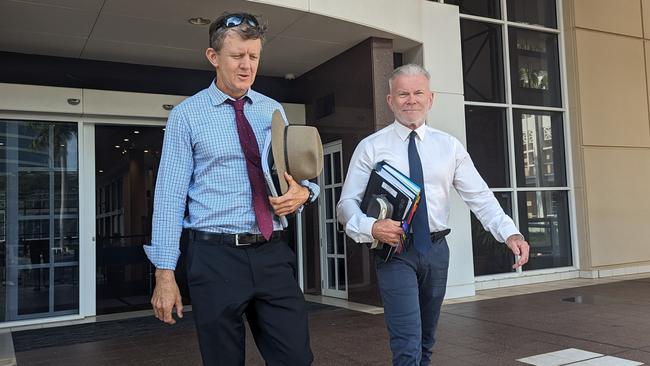 Keith Kerinaiua's defence team: instructing solicitor Peter Maley and barrister Jon Tippett QC leaving the Darwin Supreme Court on June 4, 2024. Picture: Alex Treacy