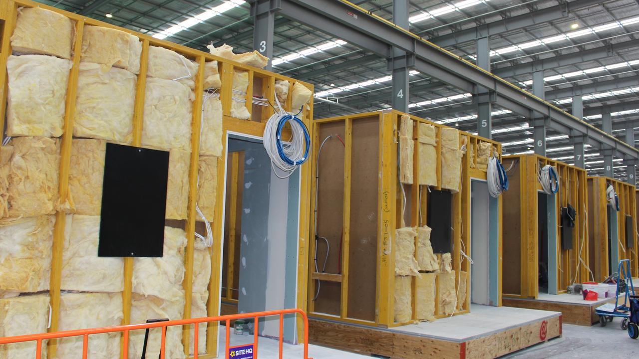 A series of prefabricated homes under construction at the Modscape factory. Image: supplied.