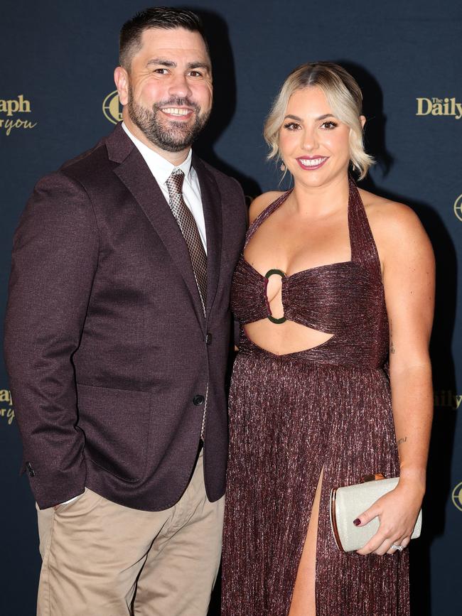 NRLW St George coach Jamie Soward and his partner Madi co-ordinated their outfits. Picture: Mark Kolbe/Getty Images