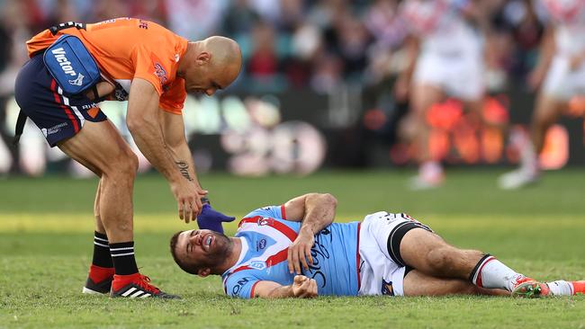 James Tedesco copped a heavy head knock against the Dragons. Picture: Cameron Spencer/Getty Images