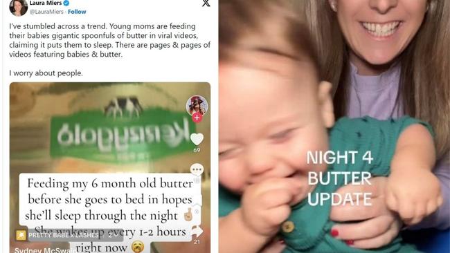 The viral butter baby sleep hack is all over social media. Image: X/TikTok