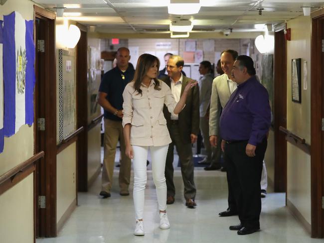 Melania Trump talked to doctors and social workers at a children’s detention centre in Texas. Picture: Getty Images/AFP