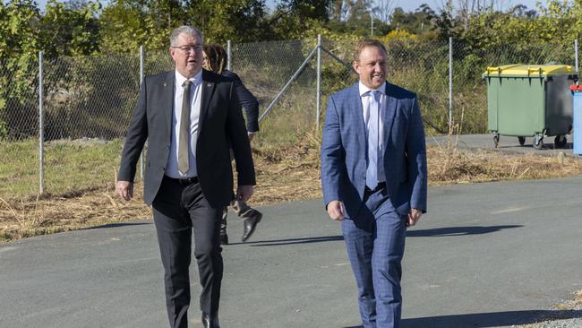 City of Moreton Bay Mayor Peter Flannery and Queensland Premier Steven Miles. The start of the Bruce Hwy is in Premier Miles’ electorate of Murrumba. Photo: Richard Walker