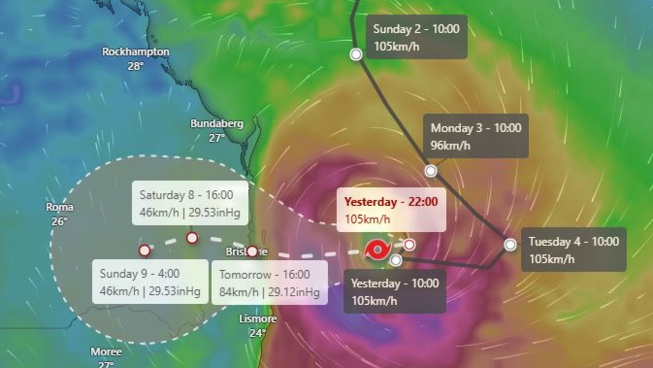 Tropical Cyclone Alfred's predicted path as of Thursday, 7.40am.