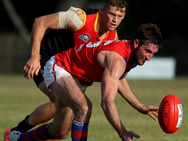 Matthew Della-Libera of the Colts gathers the ball during the Southern FNL match between Dingley and Port Melbourne Colts played at Dingley Reserve on Saturday 13th April, 2019.