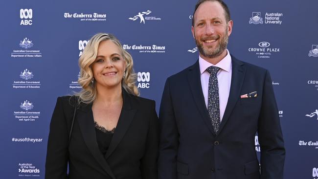 Australian of the Year Taryn Brumfitt and partner Tim Pearson at last night’s ceremony in Canberra. Photo by Martin Ollman/Getty Images.