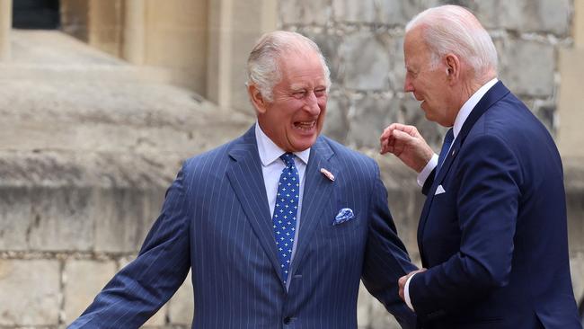 US President Joe Biden and Britain's King Charles III walk after a ceremonial welcome in the Quadrangle at Windsor Castle. Picture: AFP