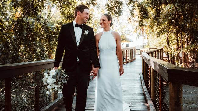 Ash Barty and Garry Kissick on their wedding day. Picture: Nic Morley