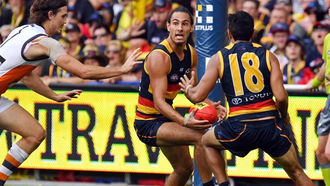 Troy Menzel gathers the ball playing for the Crows against GWS in 2017. Picture: Tom Huntley