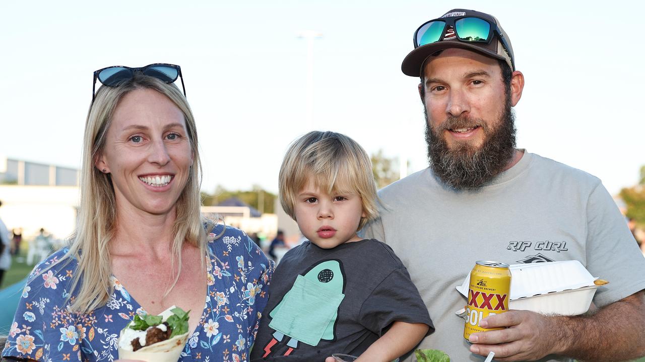 Carmen Pfab, Jesse Pfab, 3, and Karl Pfab at the Barron River Food Festival, held at the Stratford Dolphins Football Club. Picture: Brendan Radke