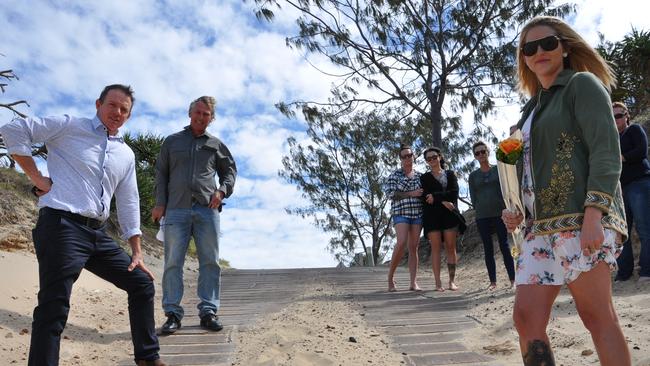 Cr Adam Belot, Cr Pat Eastwood, Clair Fitzpatrick and friends rally for a safer alternative to the Bangalee Boat ramp. File photo.