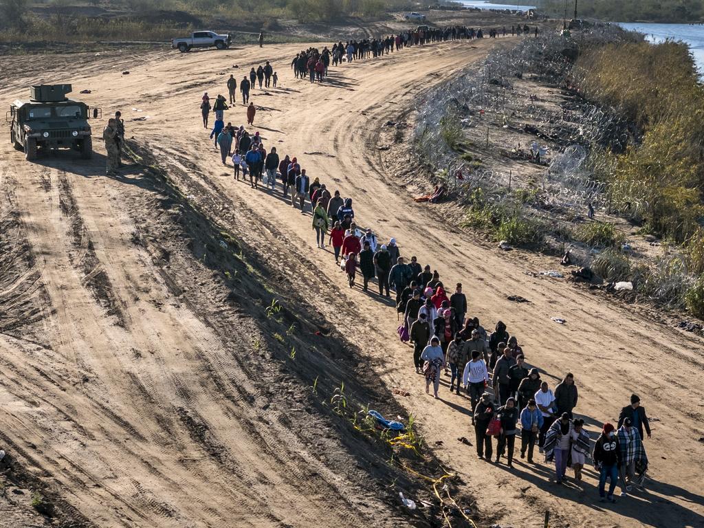 Illegal migrants flooding into Eagle Pass in December. Picture: John Moore (Getty Images)