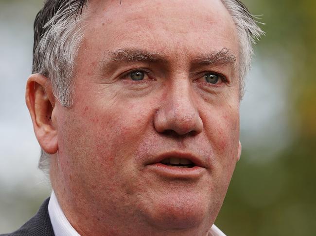 Collingwood Football Club President Eddie McGuire speaks during a media event at the MCG in Melbourne, Wednesday, May 8, 2019. AFL clubs Hawthorn and Collingwood have joined forces to create the 'Emergency Services Match' to help improve support and appreciation of Victoria's emergency workers. (AAP Image/Stefan Postles) NO ARCHIVING