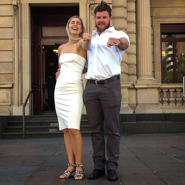 Frances Abbott and Sam Loch show off their rings. Picture: Sam Loch/Instagram.