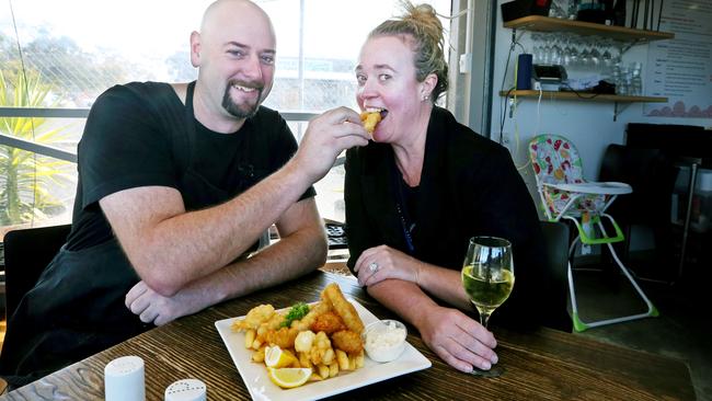 Owners of Tasmanian Gourmet Seafoods Michael Blake and Tabitha Dobson. Picture: PATRICK GEE