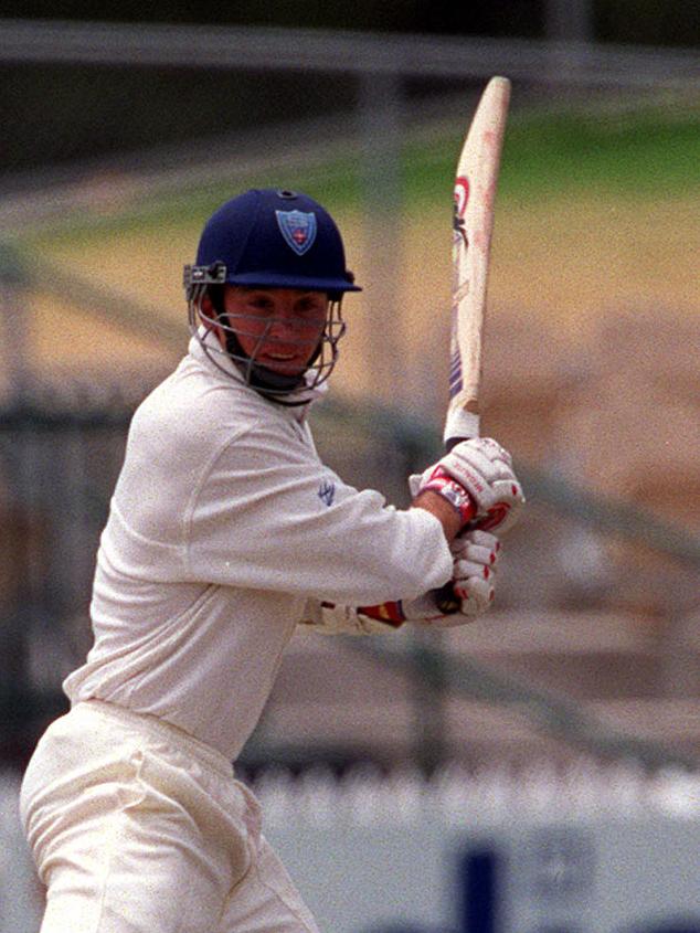 Gavin Robertson cuts for New South Wales during a Shield game.