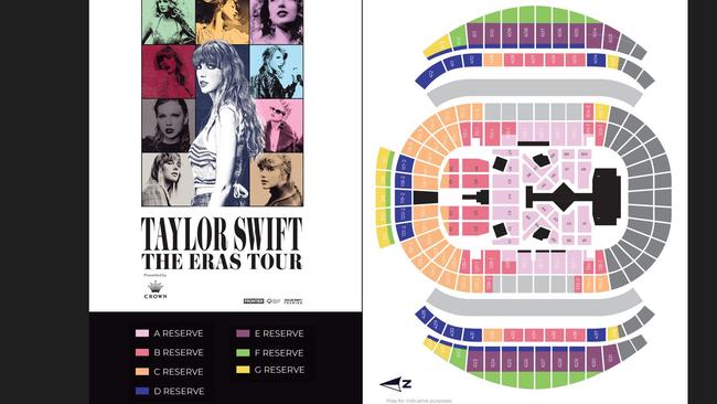 The venue map for Taylor's Sydney shows.