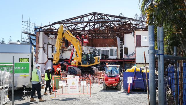 Demolition on the controversial redevelopment of the old Burleigh Threate has started, marking the end of the 1930s building. Picture Glenn Hampson