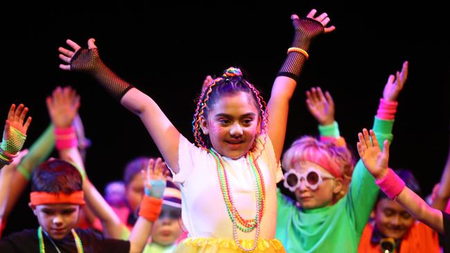 Wangala Primary School students performing at the Geelong Schools Music and Movement Festival. Picture: Alison Wynd