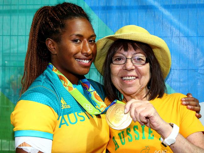 Ellia Green and her mum Yolanta celebrate winning gold at the 2016 Rio Olympics. Picture: Adam Head