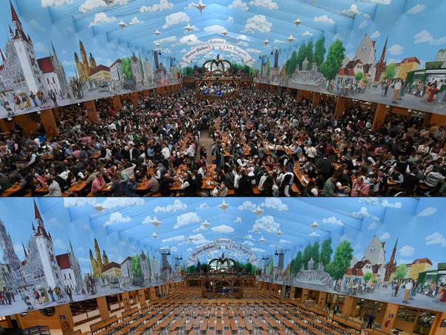 A full beer hall in Munich and en empty one is a sad sight for beer lovers the world over. Picture: AFP