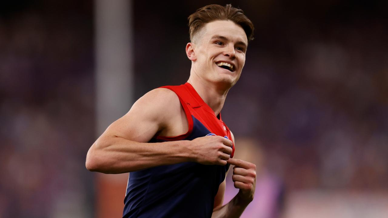 Bayley Fritsch booted six goals in the Demons’ hammering of the Dogs. Picture: AFL Photos/Getty Images