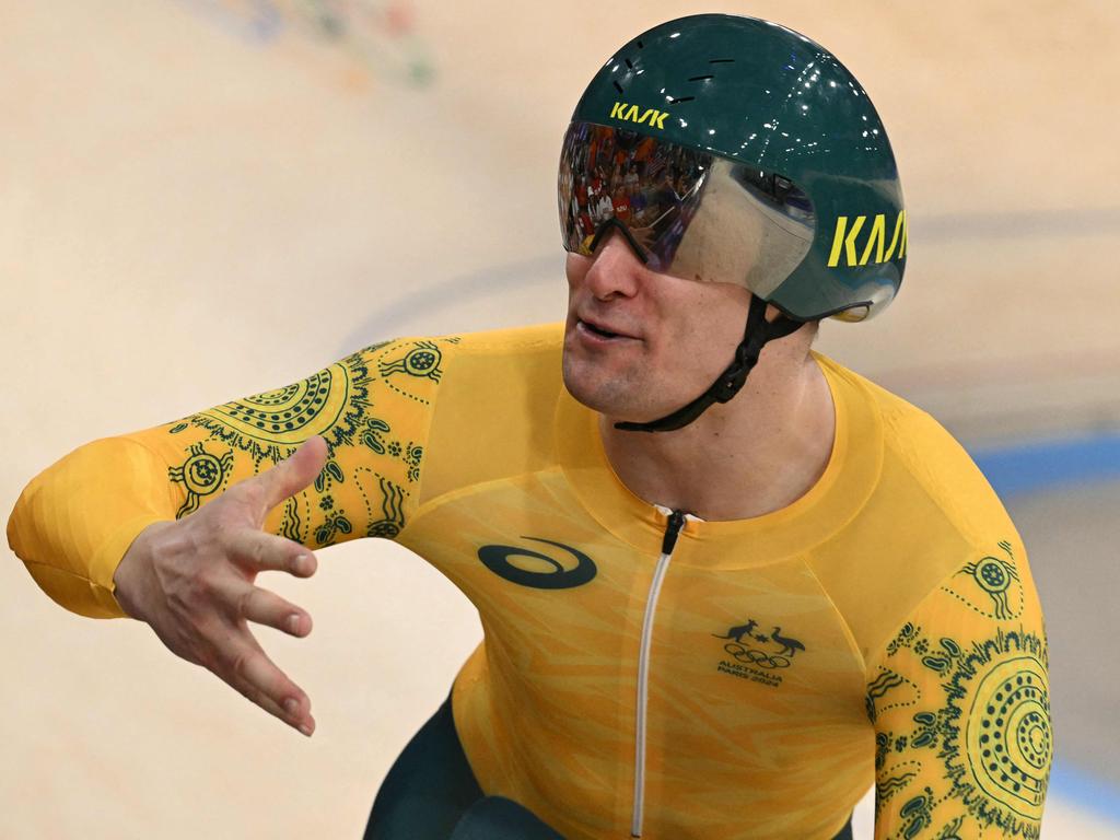 Australia's Matthew Glaetzer came from last position through the final corner to winning bronze after avoiding a three rider crash ahead of him. Picture: Sebastien Bozon/AFP