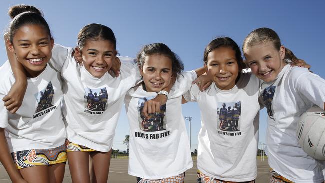 Dijurigur Netball under 11s team have been nominated for a team spirit award. Pictured (left) is Kiara Tai, 11, Deykodah Gibbs Ebsworth, 12, Kaliayh Marlowe, 11, Natasha Dixon, 10, and Lakeisha Dixon-Stone, 10. Picture: David Swift