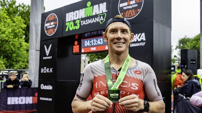 Tasmanian triathlete Cameron Wurf comes third in the Ironman 70.3 Tasmania in Hobart on Sunday 4th February 2024. Picture: Linda Higginson