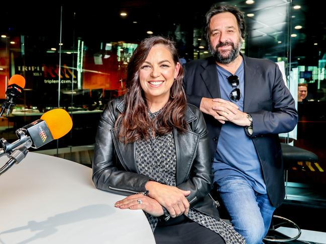 Jane Kennedy and Mick Molloy in the studio where they produce their national drive show each weekday. Picture: Tim Carrafa