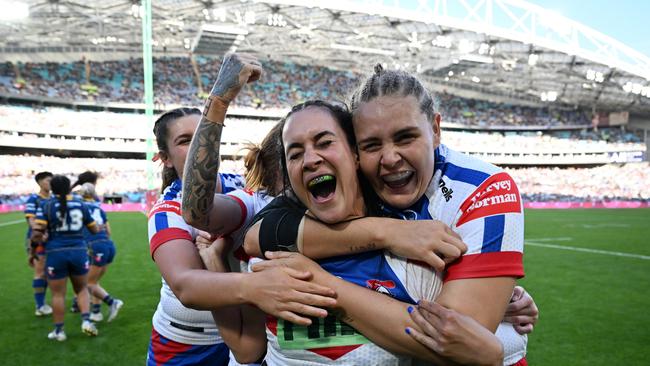 NRLW 2022 Grand Final Newcastle Knights Women v Parramatta Eels Women – Yasmin Clydsdale, try celebration.