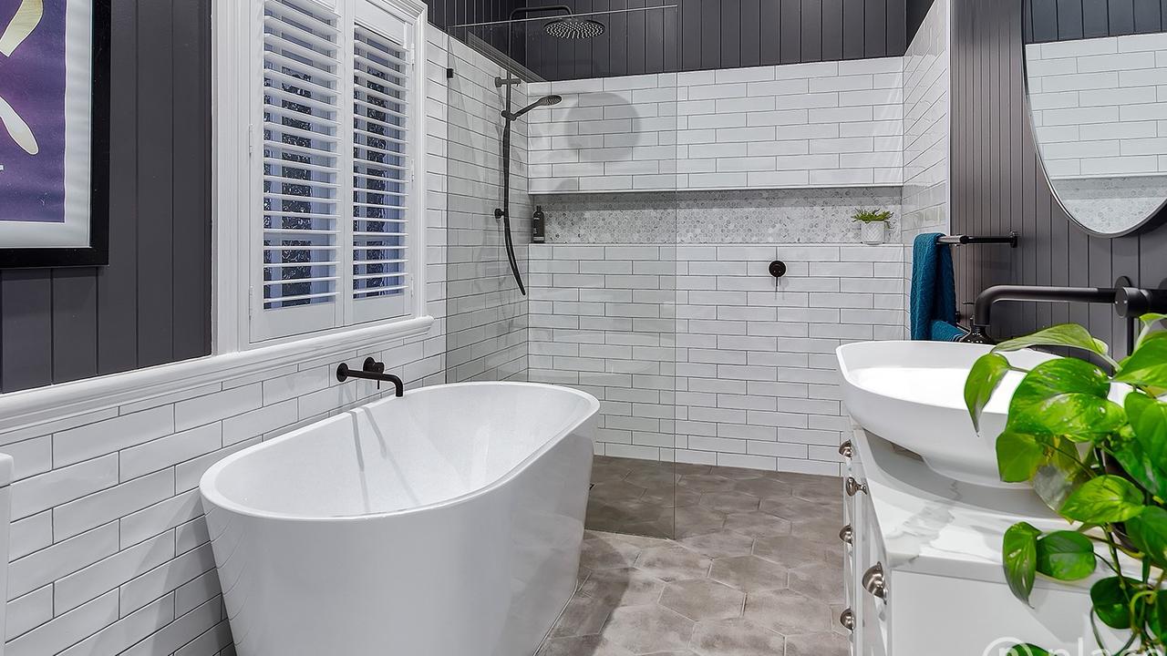 AFTER: One of the bathrooms in the house at 57 Rose St, Wooloowin, after the renovation.