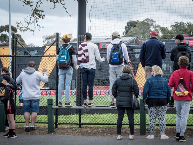 Fans watch Tigers training from Punt Rd. Picture: Jake Nowakowski