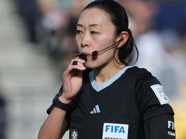 Japan's referee Yoshimi Yamashita is seen during the Australia and New Zealand 2023 Women's World Cup Group E football match between the United States and the Netherlands at Wellington Stadium, also known as Sky Stadium, in Wellington on July 27, 2023. (Photo by Marty MELVILLE / AFP)