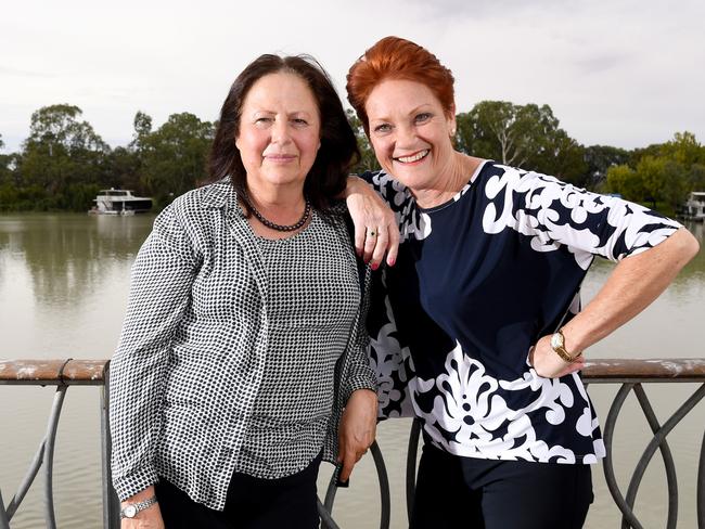 One Nation's Pauline Hanson with Jennifer Game in SA during the 2019 election. Picture: Tricia Watkinson