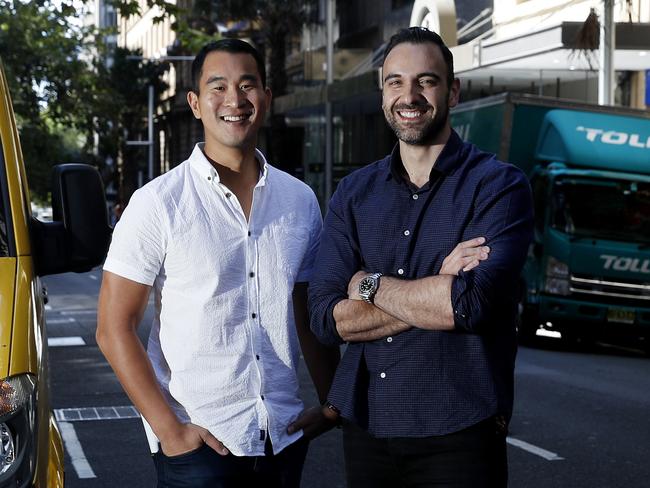 (L to R) William On and Rob Hango-Zada of Shippit, a logistics technology company, pictured in Sydney, Thursday 12 March 2020. The company is being affected by supply issues from China. Picture: Nikki Short