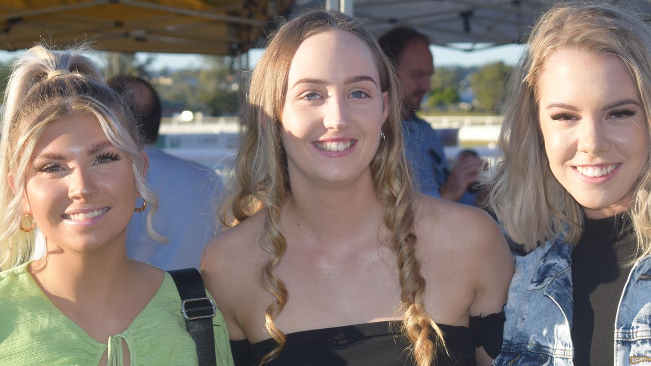 Gympie Turf Club Winter Race Day July 17. Tiahni Webber, Payton Pearce and Breanna Alford. Photos: Josh Preston