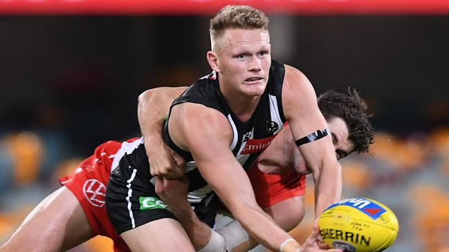 Adam Treloar says he won’t be leaving Collingwood despite recent rumours. Picture: Bradley Kanaris/Getty Images