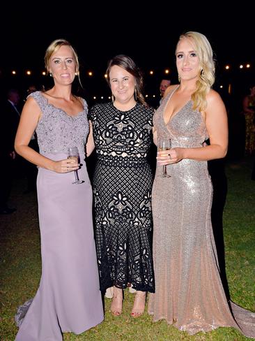 Erin Spohn, Kerrie Cheong, and Meagan Williams at the 2017 Qantas Darwin Turf Club Gala Ball at SkyCity Casino. Picture: MICHAEL FRANCHI