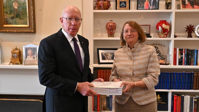 Royal Commissioner Catherine Holmes gave 57 recommendations Governor-General David Hurley as it was tabled in parliament. Picture: AAP Image/Mick Tsikas