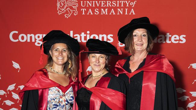 UTAS graduations at Hobart, Larelle Bossi, Maree Fudge and Miranda Nieboer. Picture Chris Kidd