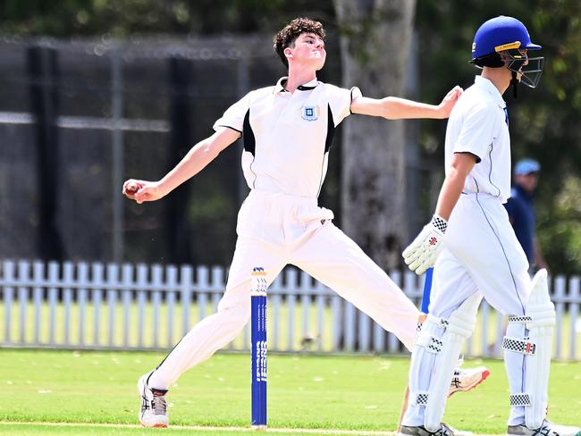 Brisbane Grammar School bowler Hayden DalmazzoGPS First XI cricket between Churchie and Brisbane Grammar School. Saturday January 27, 2024. Picture, John Gass