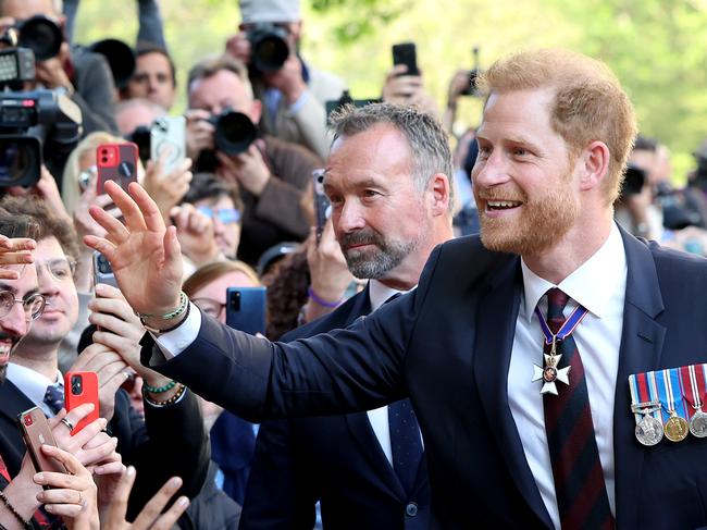 Prince Harry greeted fans waiting outside St Paul’s Cathedral ahead of the Invictus service. Picture: Chris Jackson/Getty Images for Invictus Games Foundation