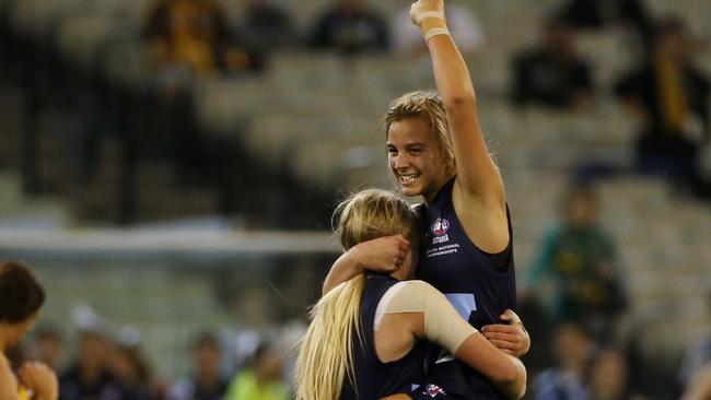 Deanna Berry celebrates Vic Metro’s Under-18 National Championships win. Picture: George Salpigtidis.