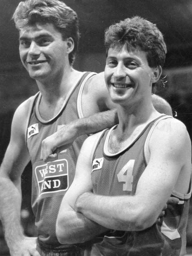 Darryl Pearce (right) with then fellow 36er Mark Bradtke in 1988. Picture: Graham Tidy