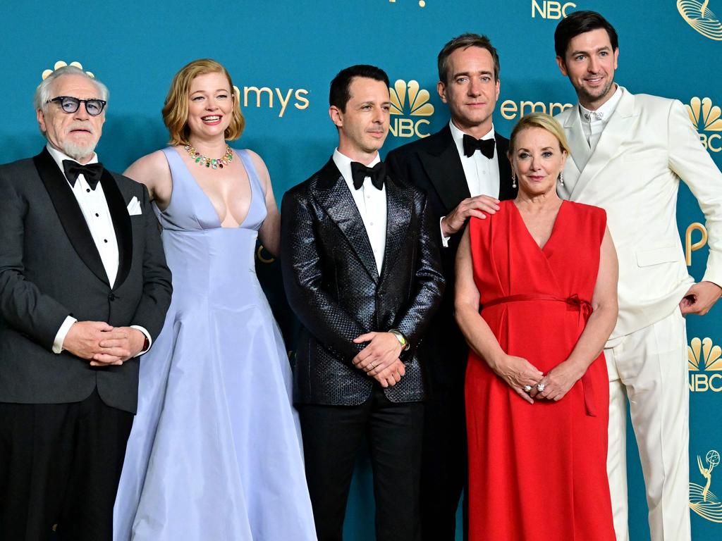 Brian Cox, Sarah Snook, Jeremy Strong, Matthew Macfadyen, J. Smith-Cameron, and Nicholas Braun at the 2022 Emmys. Picture: Frederic J. Brown/AFP