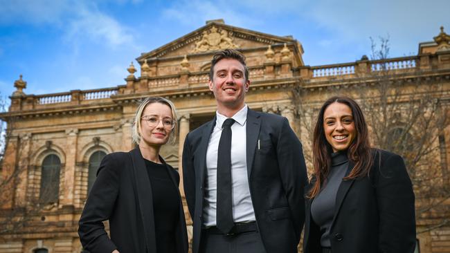 Lawyers Taylor Johanson, James Caldicott and Christina Chrisakis. Picture: Naomi Jellicoe