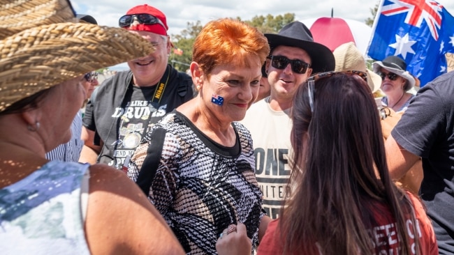One Nation leader Pauline Hanson was one politician among the crowd showing her support. Picture : NCA NewsWire / Martin Ollman